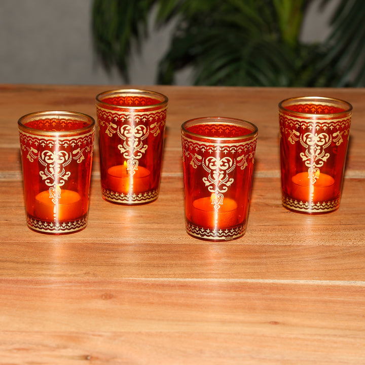 Glass Tealight Holder Orange Gold Set of 6