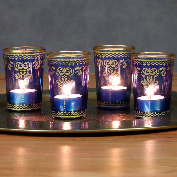 Tealight glass blue gold set of 6