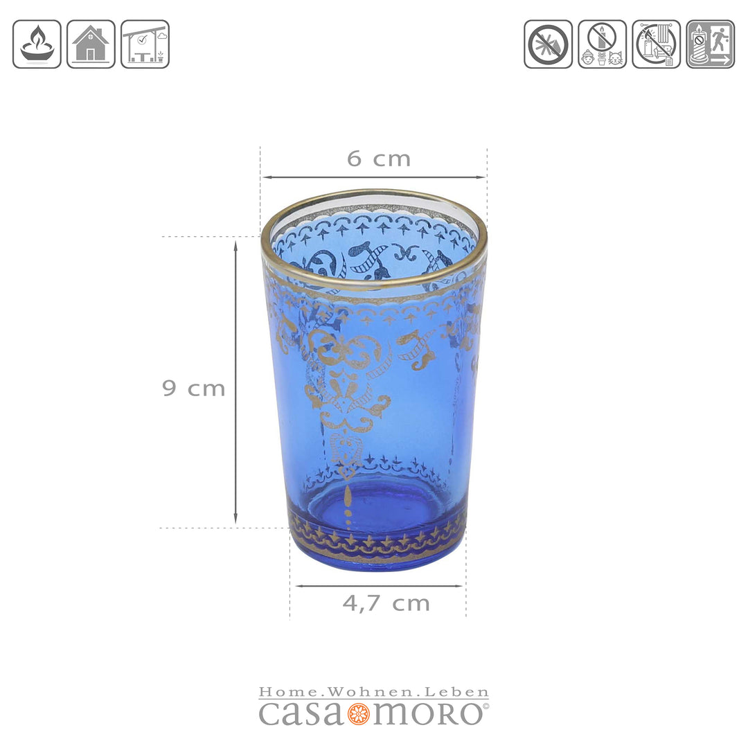 Tealight glass blue gold set of 6