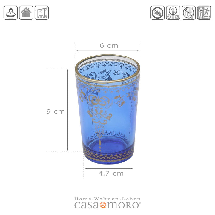 Tealight glass blue gold set of 6
