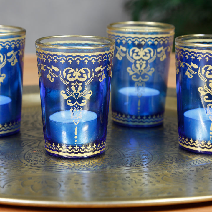 Tealight glass blue gold set of 6