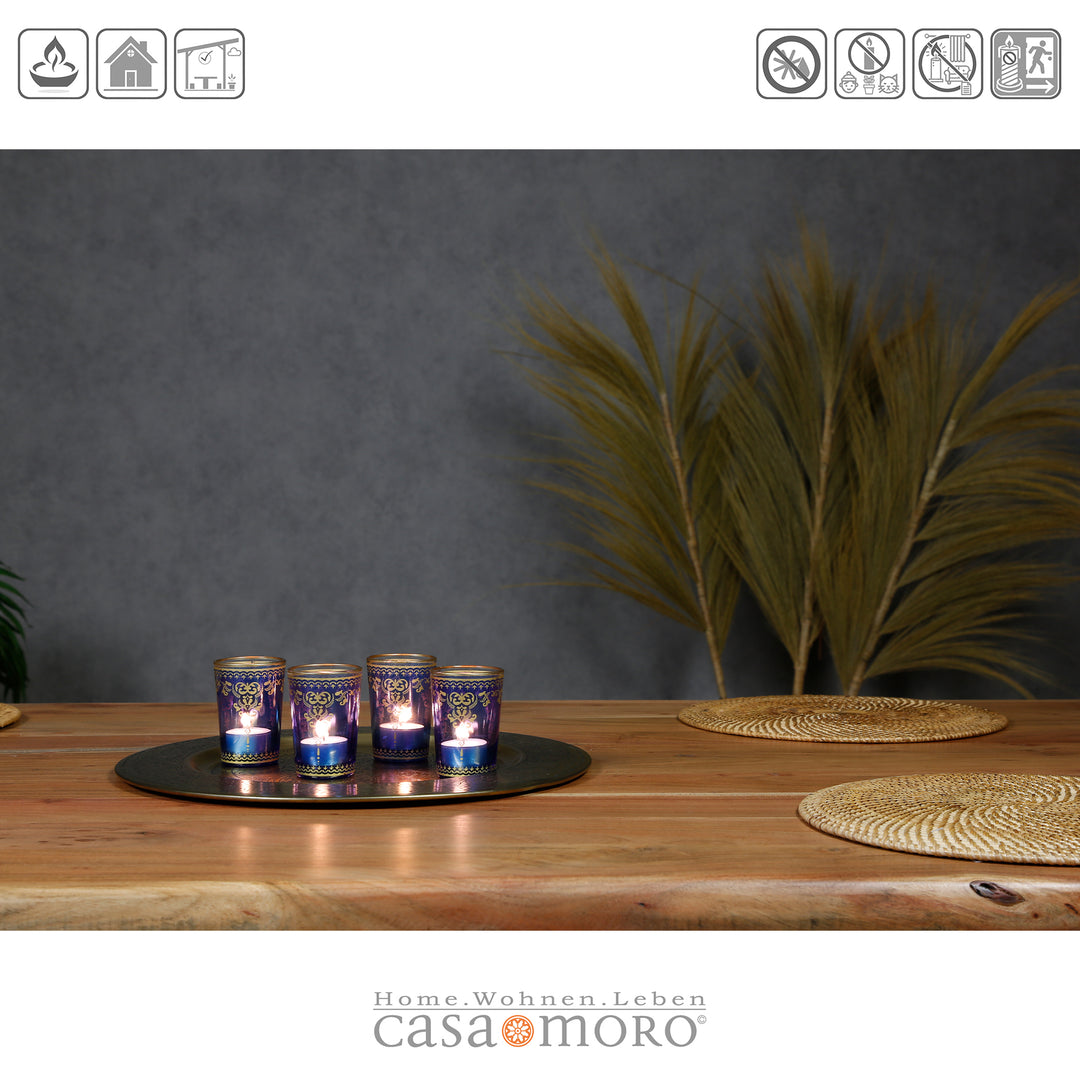 Tealight glass blue gold set of 6