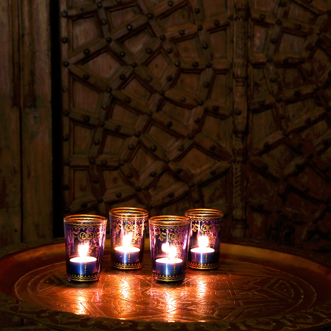 Tealight glass blue gold set of 6