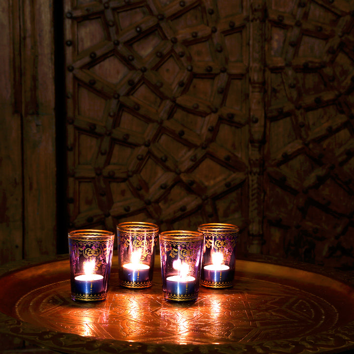 Tealight glass blue gold set of 6