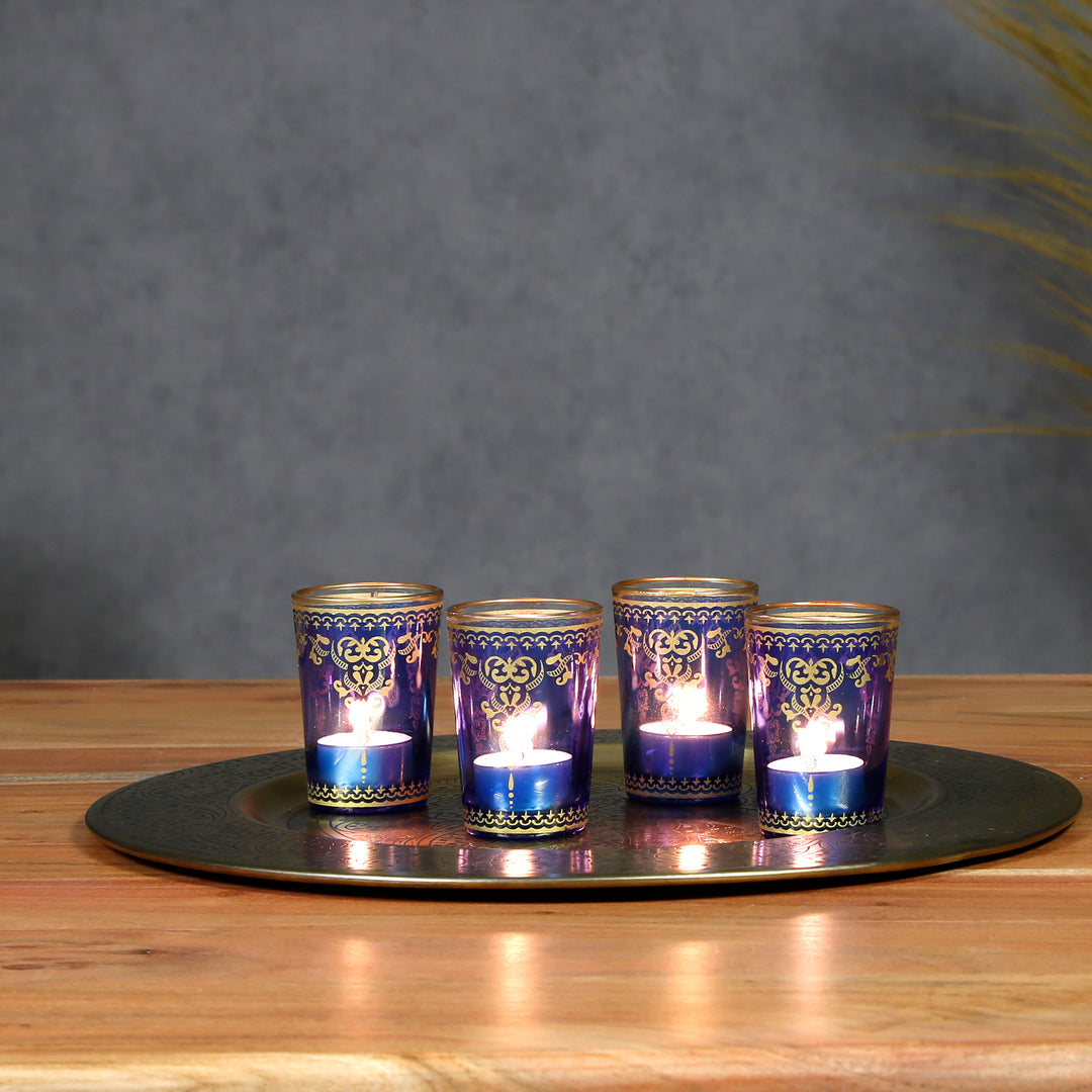 Tealight glass blue gold set of 6