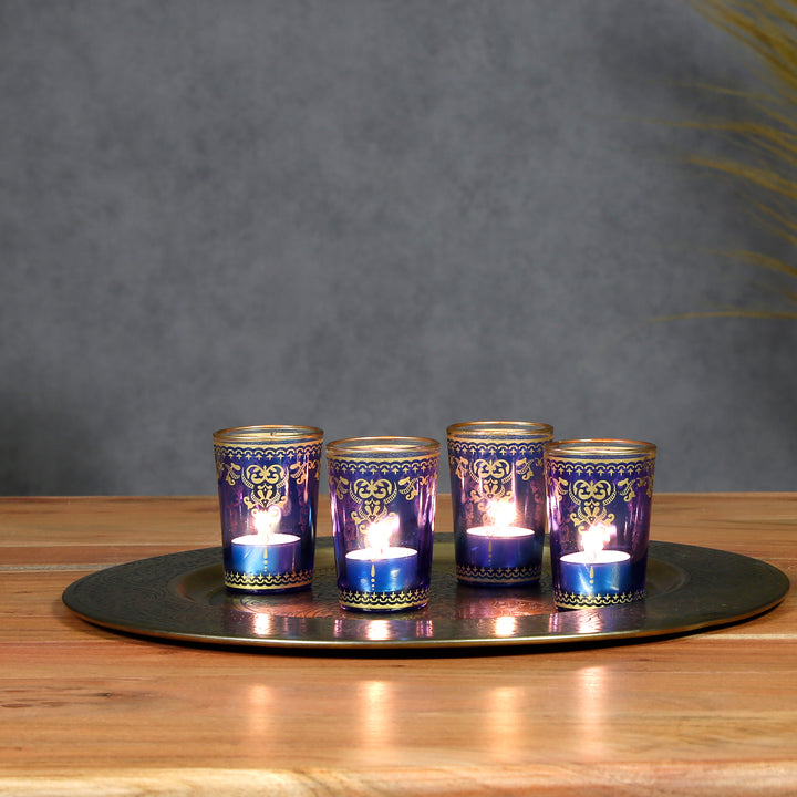 Tealight glass blue gold set of 6