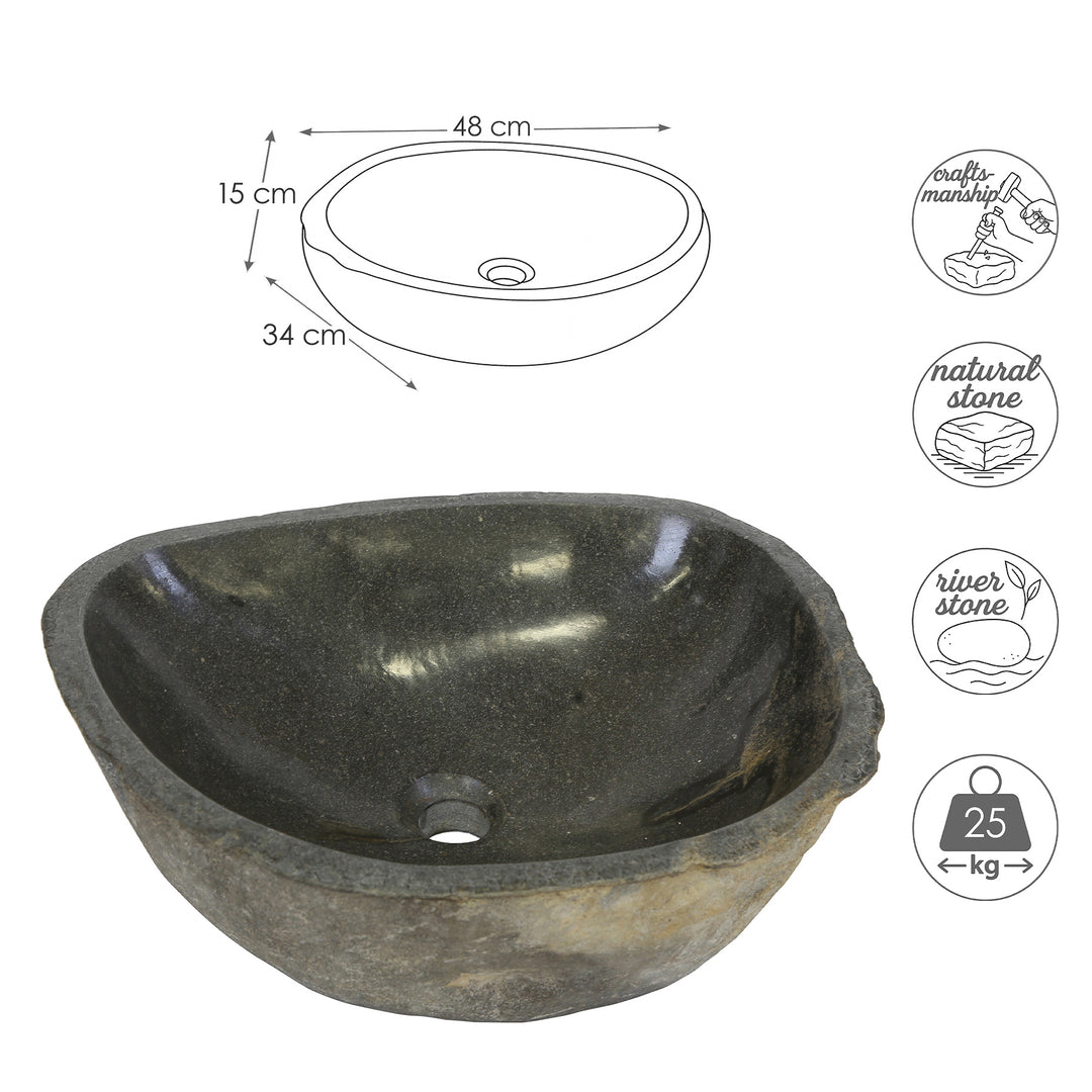 River stone countertop washbasin with dimensional graphic, oval River Stone Basin Made of natural stone with a handcrafted shape
