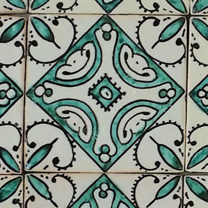 Hand-painted tile Ebru Green