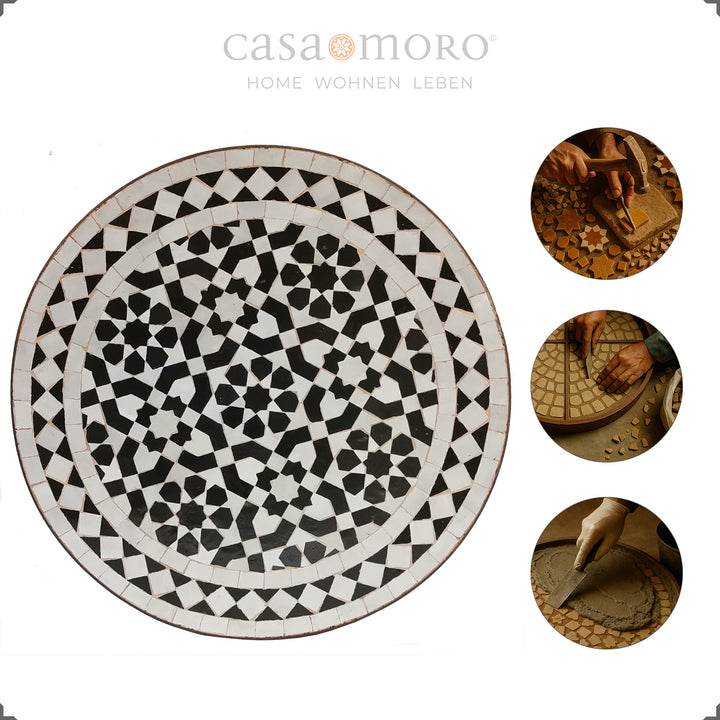 Zellige-Tisch mit grafischem Ornament, ideal für Terrasse, Wohnzimmer oder Balkon