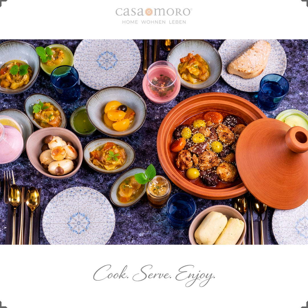 Great Tajine from Morocco 34 cm with lamb, olives and aromatic spices, prepared ready to serve