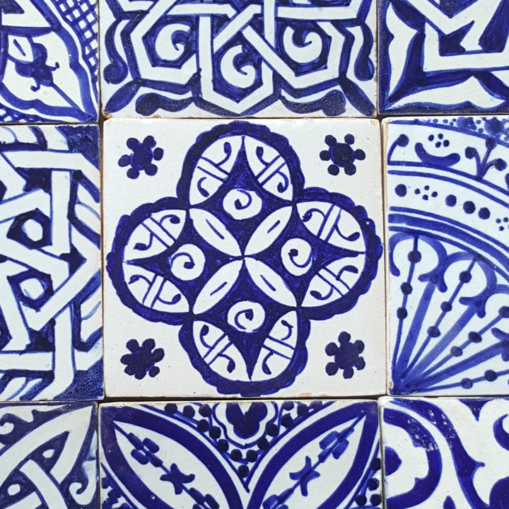 Hand-painted tiles, blue and white mix
