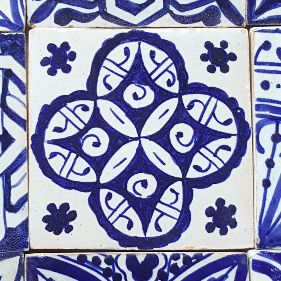 Hand-painted tiles, blue and white mix