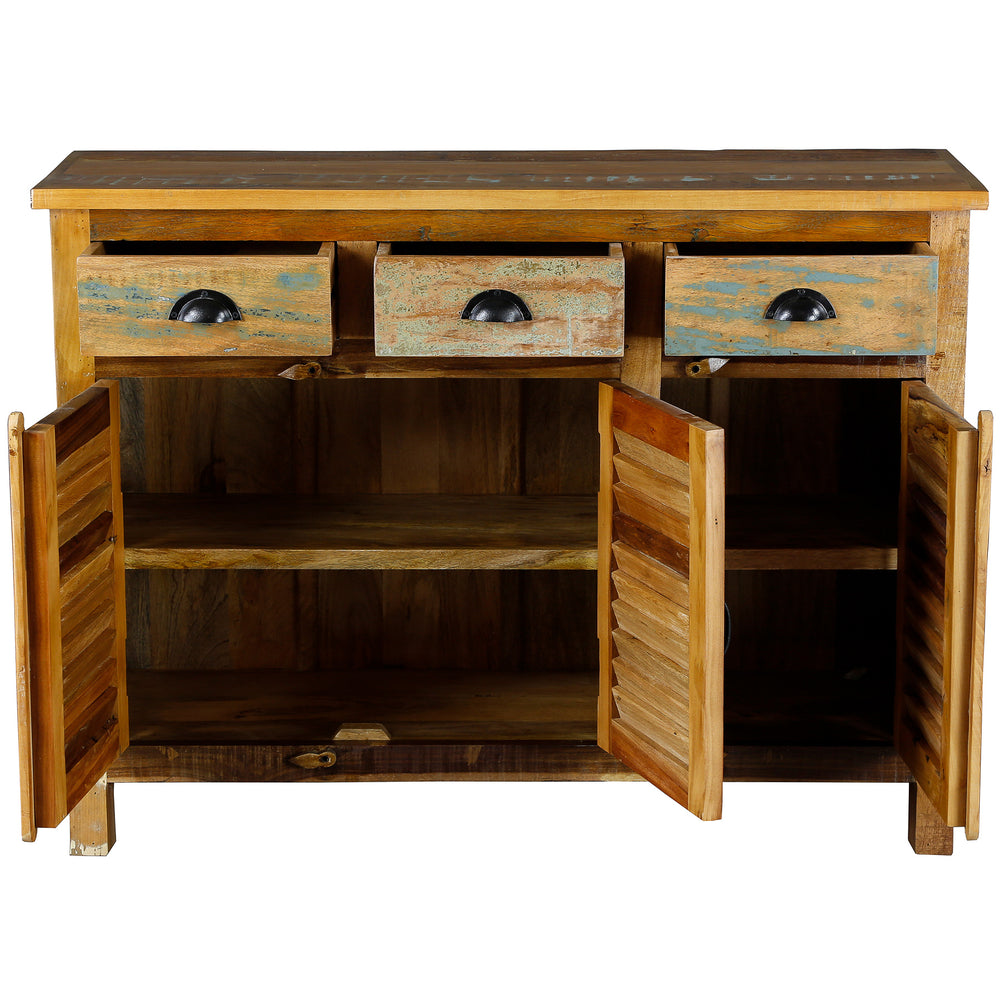 Highboard for the living room made of old wood with drawers made of solid wood in vintage style