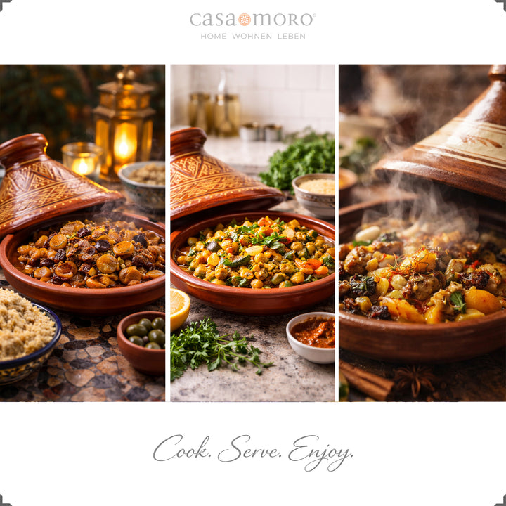 Glazed Moroccan Tagine with henna decoration, traditional cooking pot for lamb, fish or vegetarian