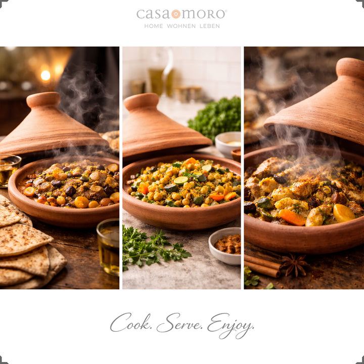 Tajine from Morocco 25 cm with lamb, chicken and vegetarian variant, aromatically seasoned