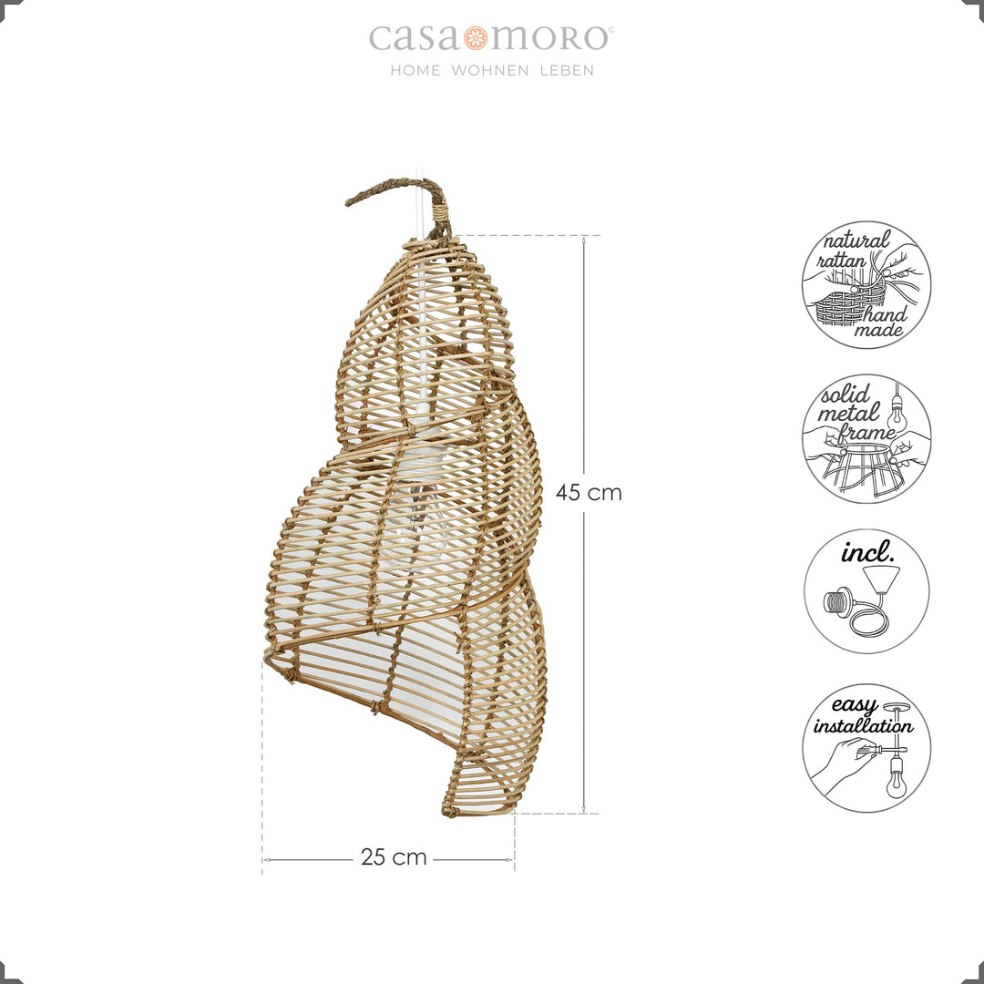 Handgefertigte, geschwungene Rattan-Lampe mit feinem Geflecht, inklusive Baldachin und Kabel