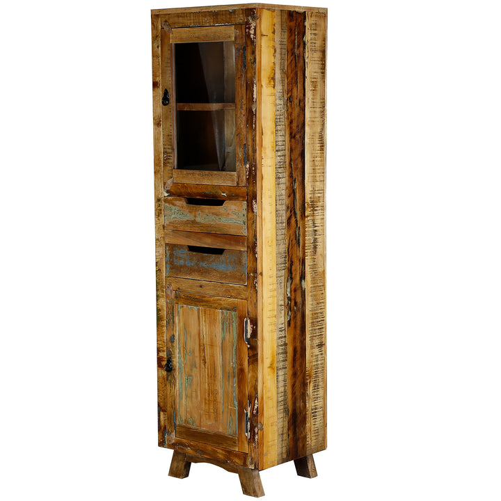 Cabinet made of solid wood and reclaimed wood with drawer and doors in vintage style, for living room or hallway