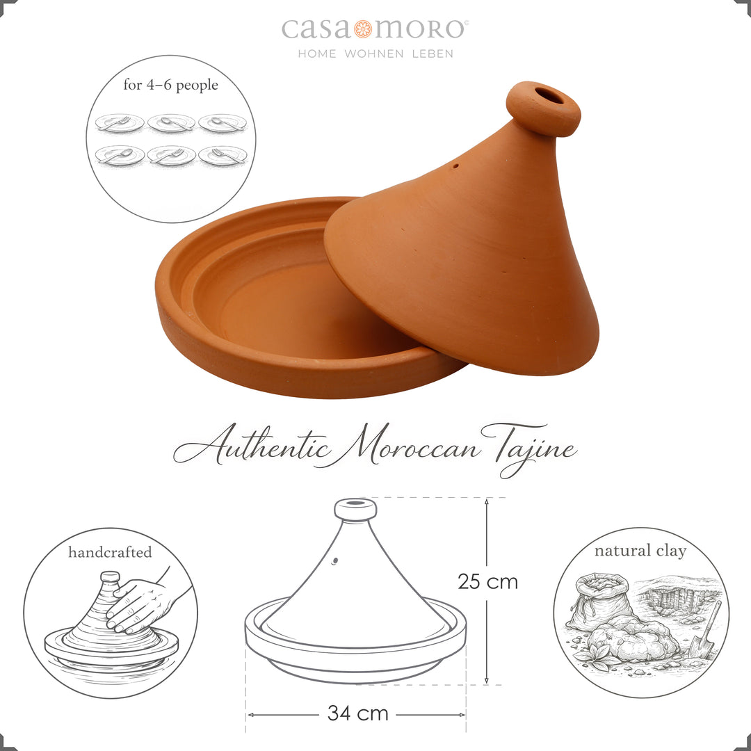 Tajine from Morocco 34 cm for 4-6 people, handmade and natural