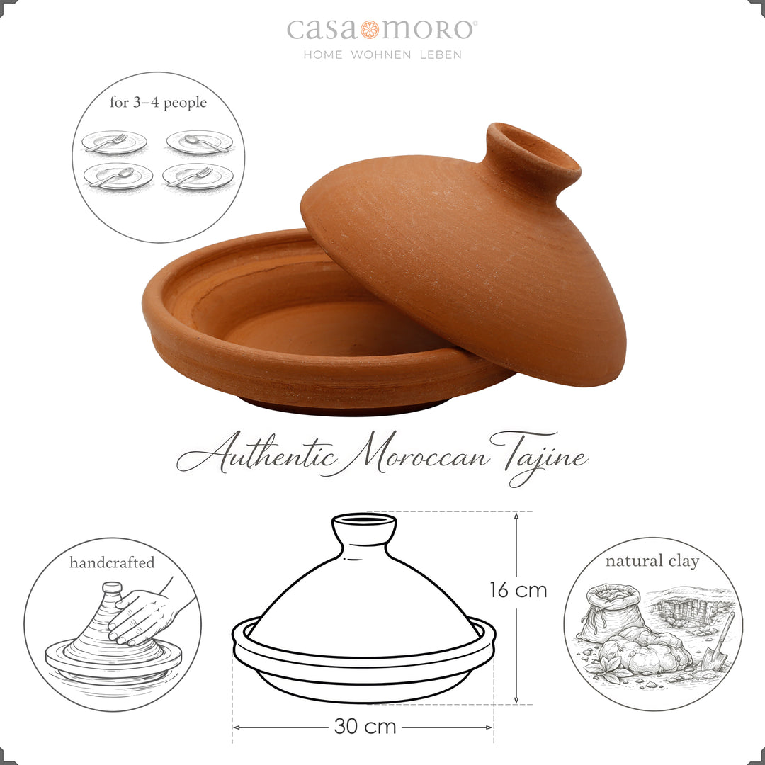 Moroccan Tagine Made from natural clay and clay, unglazed, ideal for 3-4 people