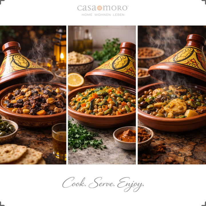 Glazed Tajine Made of clay for 4-6 people, Moroccan painted casserole dish with lamb, vegetarian and fish dishes