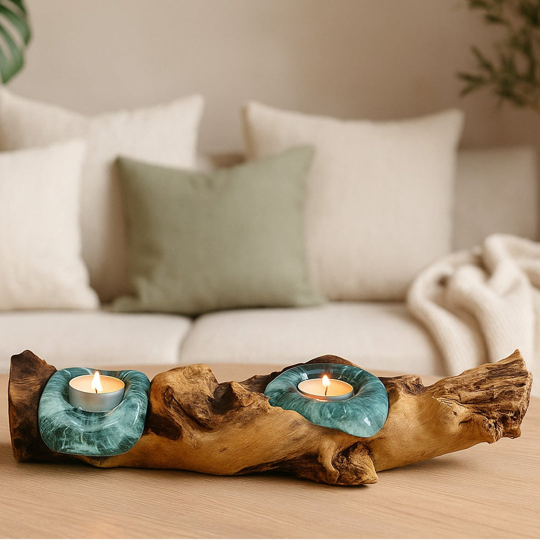 Teelichthalter aus Wurzelholz mit Glaseinsätze